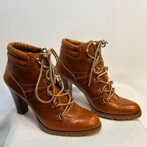 Michael Kors Tan Leather Lace-Up Boots